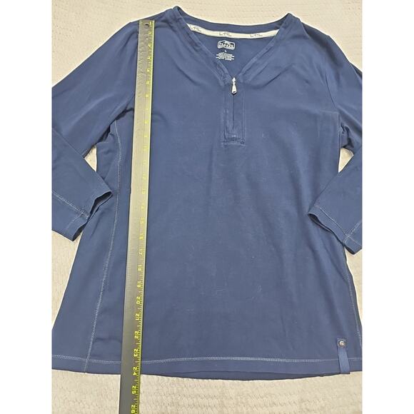 Lauren Ralph Lauren Shirt Womens Large Blue 3/4 Sleeve Stretch Zip Neckline - Picture 2 of 7